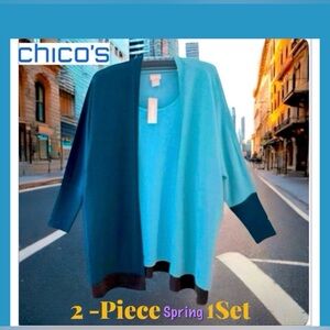 Chico's Woman Cardigan SET. Blue Color Block Women's  Sweater Set, NWT, S/M